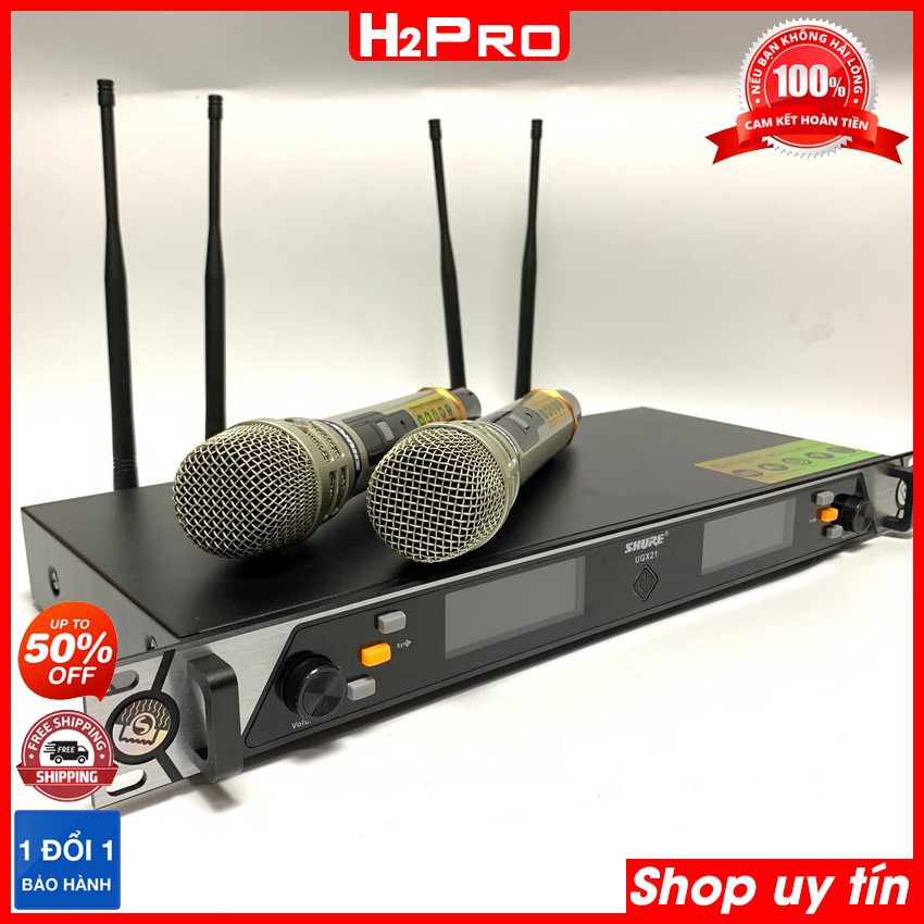 Bộ 2 Micro karaoke không dây Shure UGX 21, Micro karaoke không dây cao cấp tặng 2 chống lăn mic và 2 cặp pin giá 39K