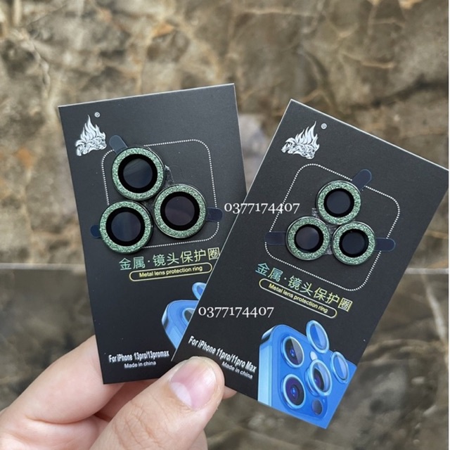 (Xanh Rêu) Bộ 3 dán bảo vệ mắt camera nhũ đá kim cương cho iPhone 13 Mini, 13, 13 Pro, 13 Pro Max, 12, 11 siêu lấp lánh