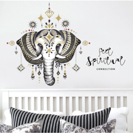 Decal trang trí tường - Đầu voi phong cách thái lan