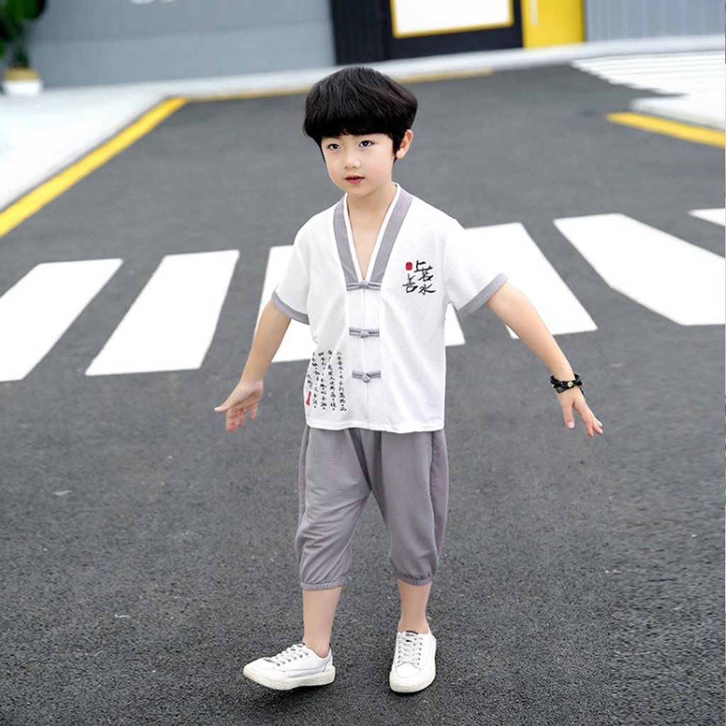 Bộ Cộc Tay Cổ Tàu Phong Cách Cho Bé, Bộ Cộc Tay Chất Cotton Đũi Cho Bé Từ 7 - 27kg - Lila Kids