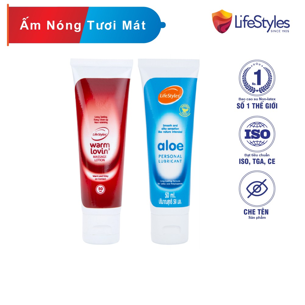 Combo Gel Bôi Trơn Tinh Chất Lô Hội LifeStyles Aloe 50ml + Gel Bôi Trơn LifeStyles Warm Lovin' Tăng Cảm Gíac Ấm Nóng 50m