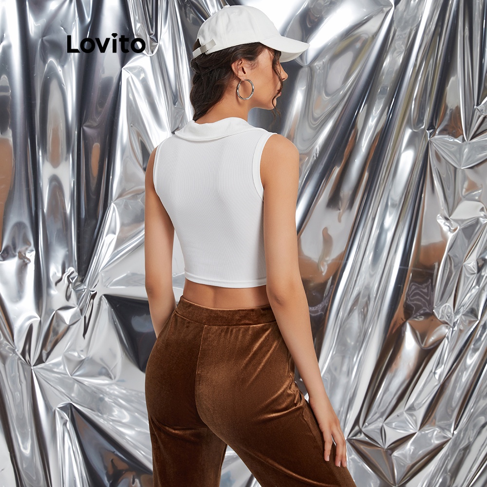 Lovito Áo crop top cổ chữ V màu trơn L09065 | BigBuy360 - bigbuy360.vn