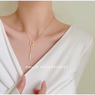Dây chuyền Vòng cổ Choker TITAN màu Gold Square (không đen gỉ) mặt vuông HALLA DC103