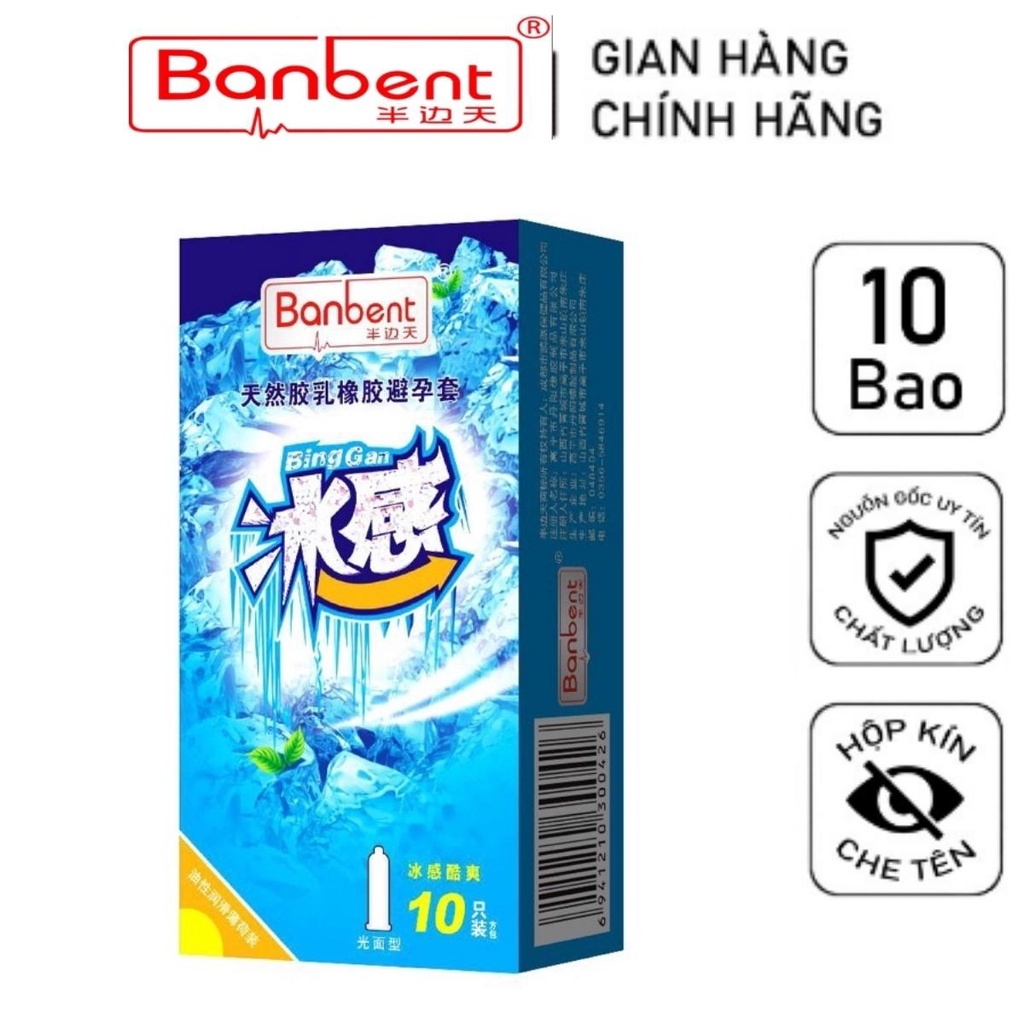 Bao cao su BANBENT Biggan hương bạc hà mát lạnh hưng phấn, 10 bcs 0.01