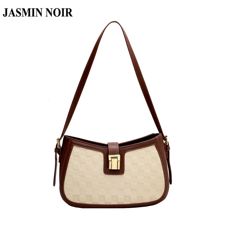 Túi đeo chéo JASMIN NOIR chần bông sọc caro hình nửa mặt trăng thời trang cho nữ