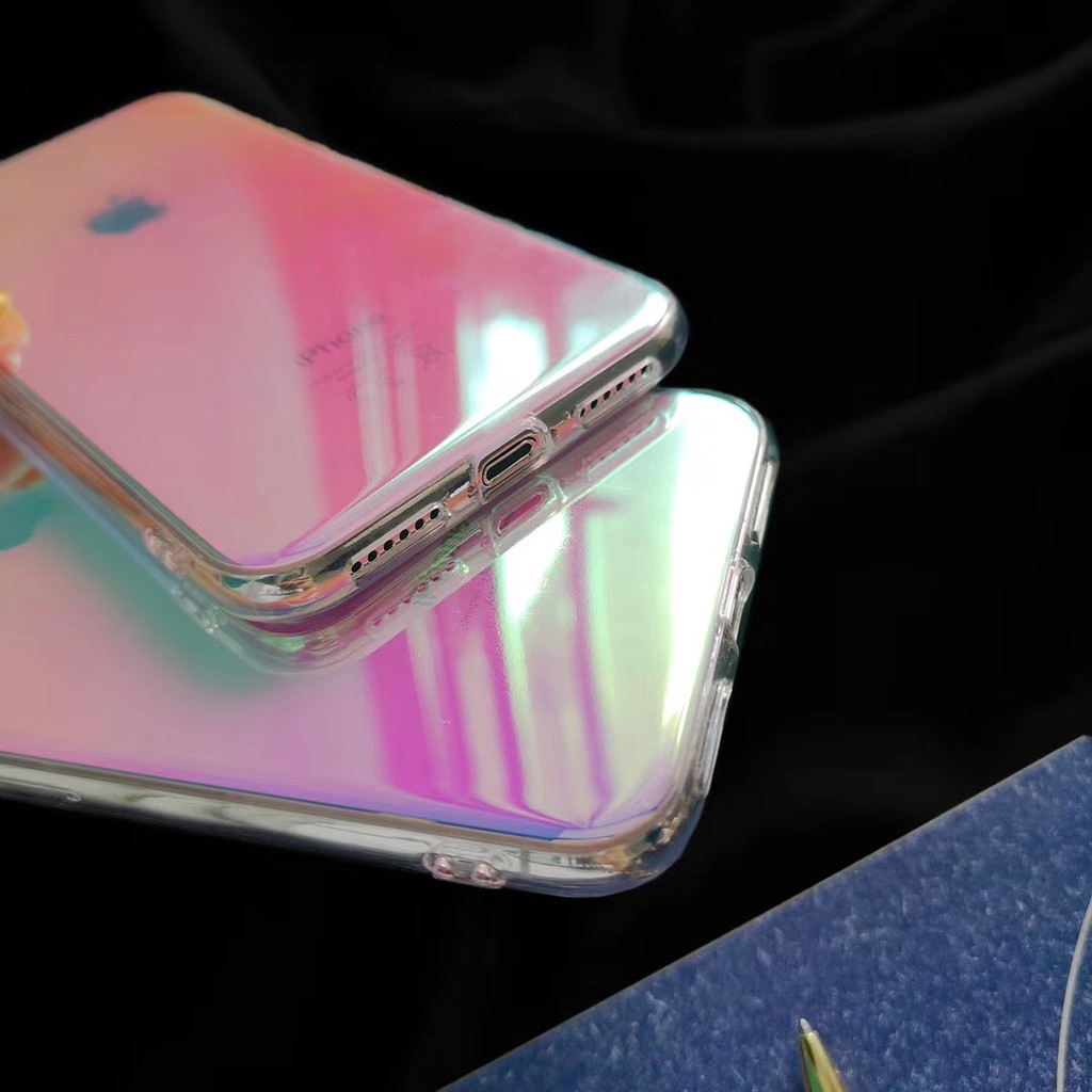 Ốp điện thoại lưng kính trong suốt phối màu  iPhone 8 7 6s Plus 10 11 Pro XS Max XR