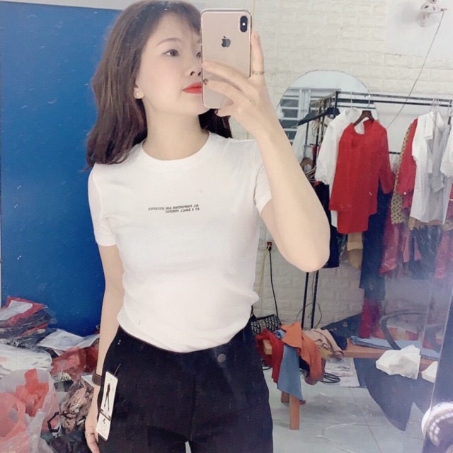 ÁO THUN ÔM CỔ TRÒN XINXIN CHỮ 2 DÒNG MS90267