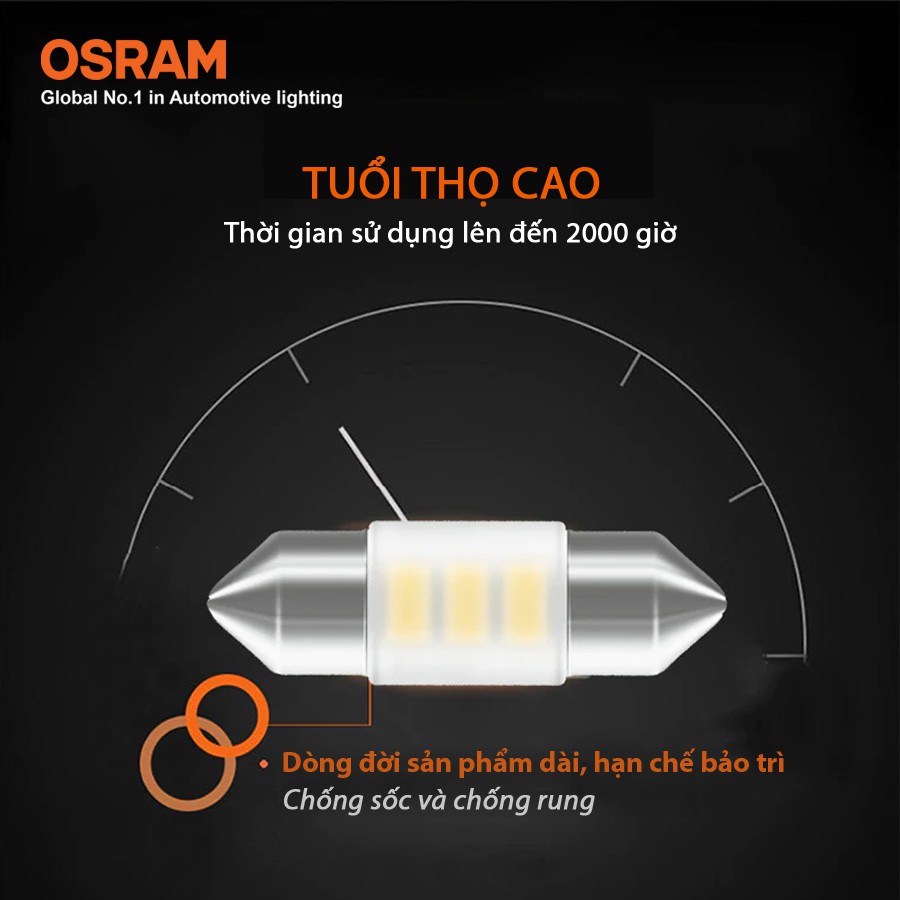 Bóng Đèn Led Cana Ngắn OSRAM Standard Retrofit C5W 12V Màu Trắng Sky - Nhập Khẩu Chính Hãng