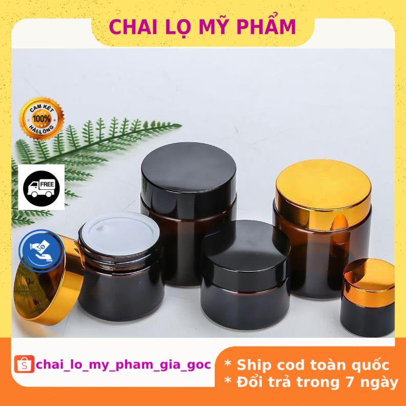 Hủ Đựng Kem ❤ GIÁ TỐT NHẤT ❤ Hủ Chiết Kem Thủy Tinh Nâu 15g,20g,30g,50g,100g Nắp Vàng,Đen chiết mỹ phẩm .