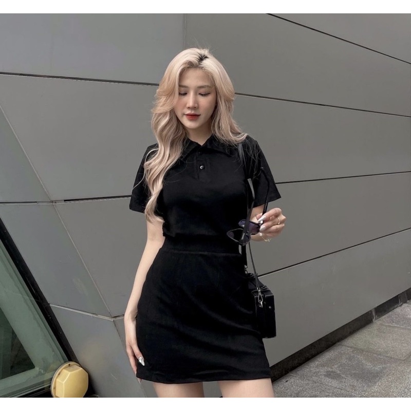 SET POLO 2 MÀU ĐEN - HỒNG SEN