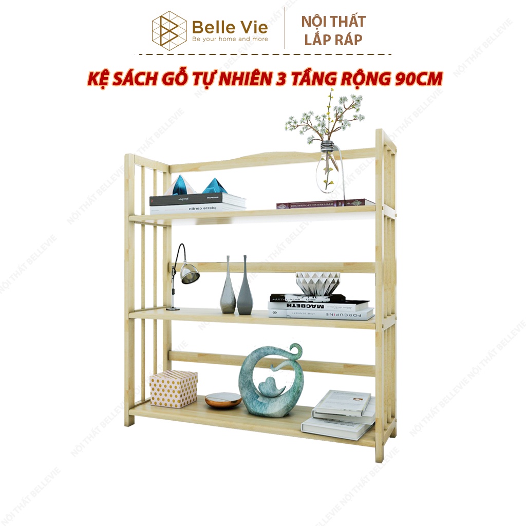 Kệ Sách 3 Tầng x 94Cm BelleVie Kệ Gỗ Tự Nhiên Decor Lắp Ráp Đơn Giản Dễ Dàng Bookshelf 3F Natural