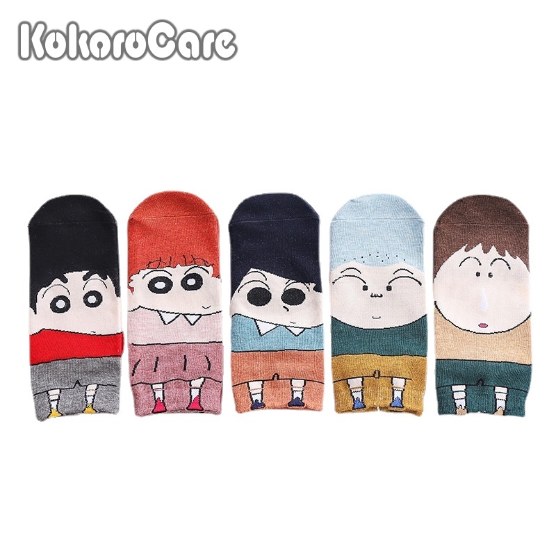 Set 5 đôi vớ KokoroCare YQ-02 5 họa tiết Crayon Shin-Chan/ Snoopy ống ngắn làm bằng cotton cho bé trên 7 tuổi