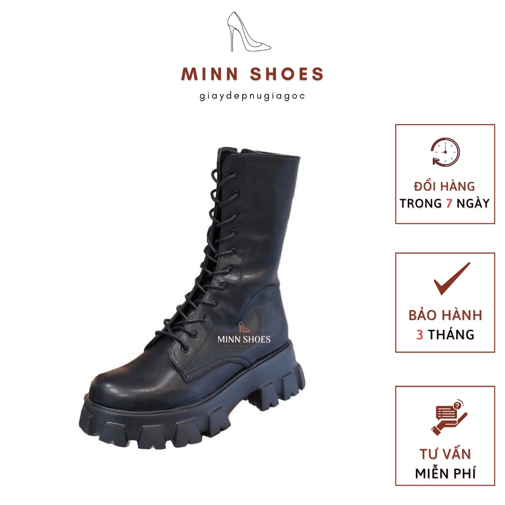 Bốt dây cổ cao 20cm ulzzang khóa kéo đế vuông 5cm 2 màu đen trắng thời trang thu đông 2021 (B3) | BigBuy360 - bigbuy360.vn