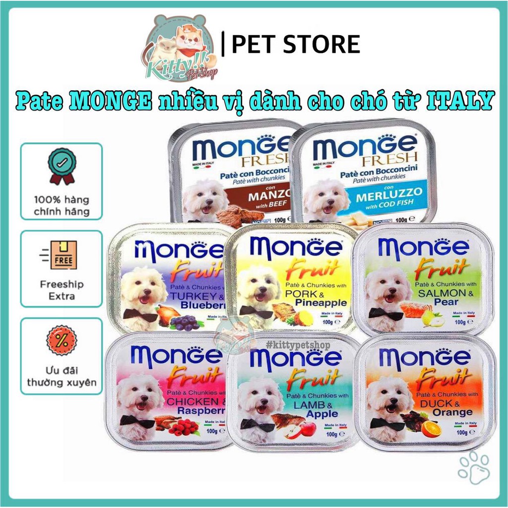100g - Pate Monge Italy dành cho chó nhiều vị thơm ngon - pate Ý Monge, thức ăn dạng ướt cho chó - Kitty Pet Shop