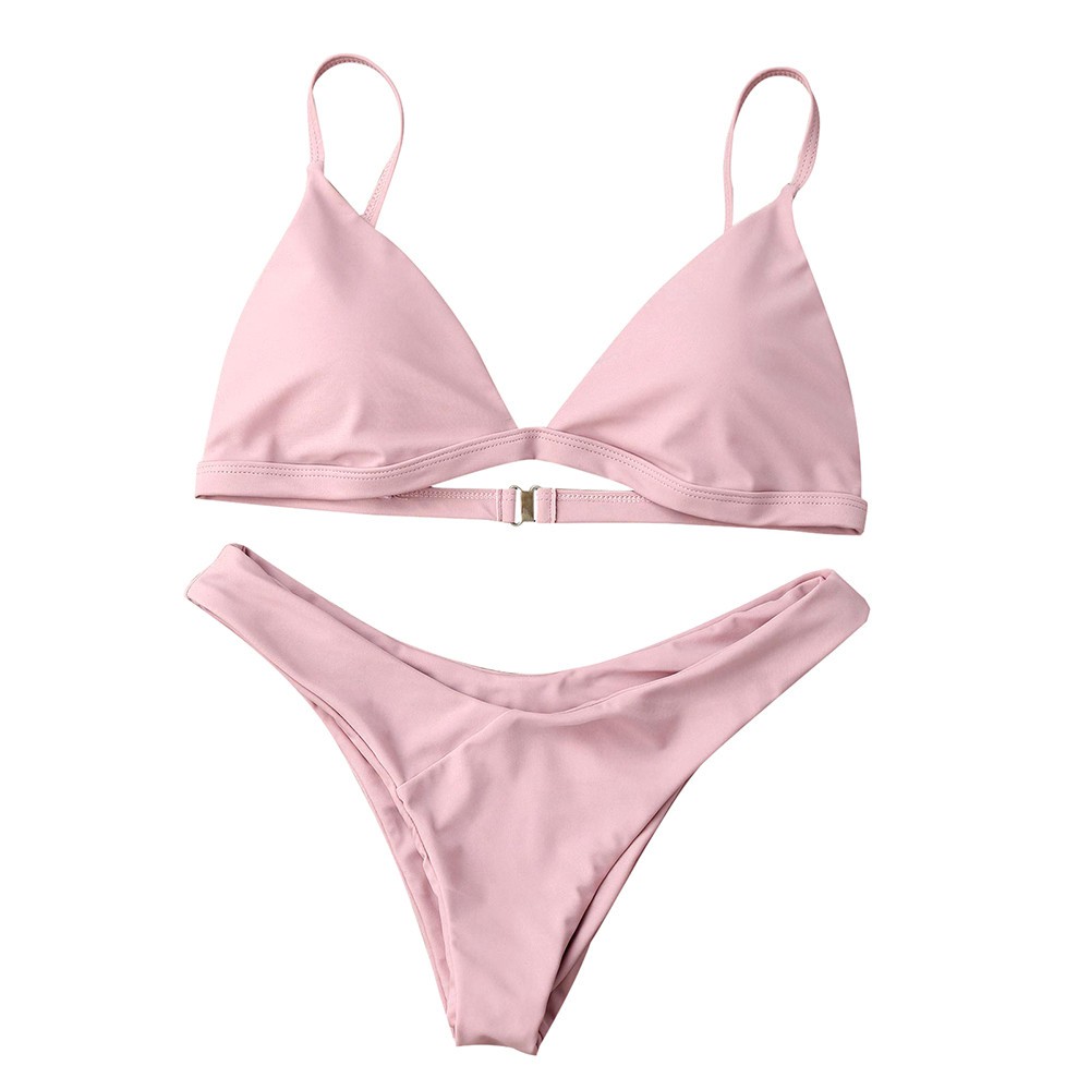 Bộ đồ bơi 2 mảnh màu trơn kèm mút nâng ngực thiết kế tiện lợi | BigBuy360 - bigbuy360.vn