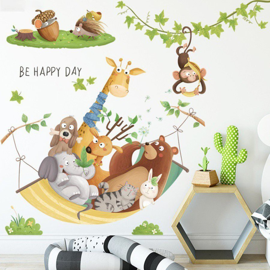 Decal dán tường phòng ngủ cho bé - Tranh dán tường các loại động vật ,hình hoa lá cho bé trai và bé gái vô cùng đáng yêu