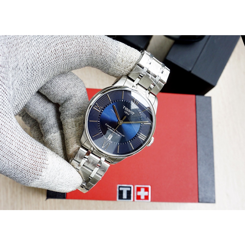 Đồng hồ Nam chính hãng Tissot 1853 Chemin Powermatic T099.407.11.048.00 Size 42,Mặt xanh,Lịch-Máy cơ-Dây kim loại