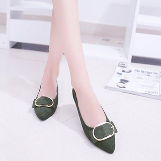 Giày búp bê nữ đế bệt mũi nhọn bằng da lộn thời trang màu xanh lá