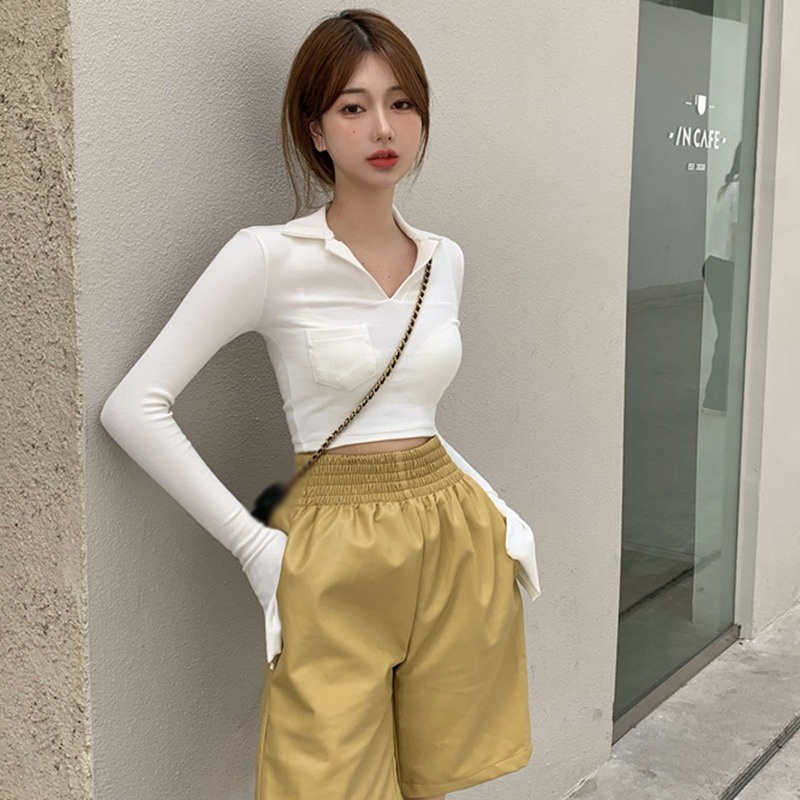 Áo Croptop Tay Dài Màu Trắng Thiết Kế Quyến Rũ