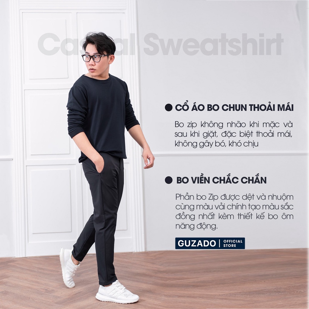 Áo Nỉ Nam Guzado, Cổ tròn, Chất cotton cao cấp,Vải trơn,Co Giãn Thoải mái,Trẻ Trung Năng Động,Form Regular Fit GTD2118 | BigBuy360 - bigbuy360.vn