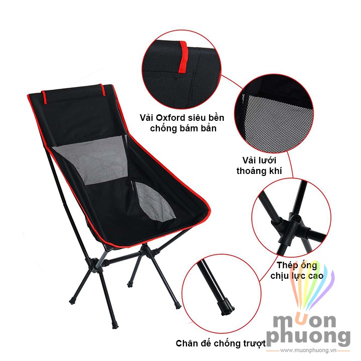 [FRSHIP 70K] Ghế xếp dã ngoại cắm trại câu cá du lịch mặt trăng size lớn có tựa đầu - MUÔN PHƯƠNG SHOP