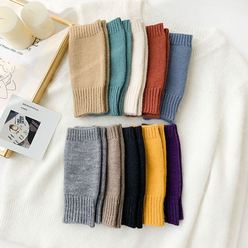 Găng tay hở ngón giữ ấm mùa thu đông bằng nhung mềm mại co giãn hở ngón thoáng khí dễ thương cho nữ