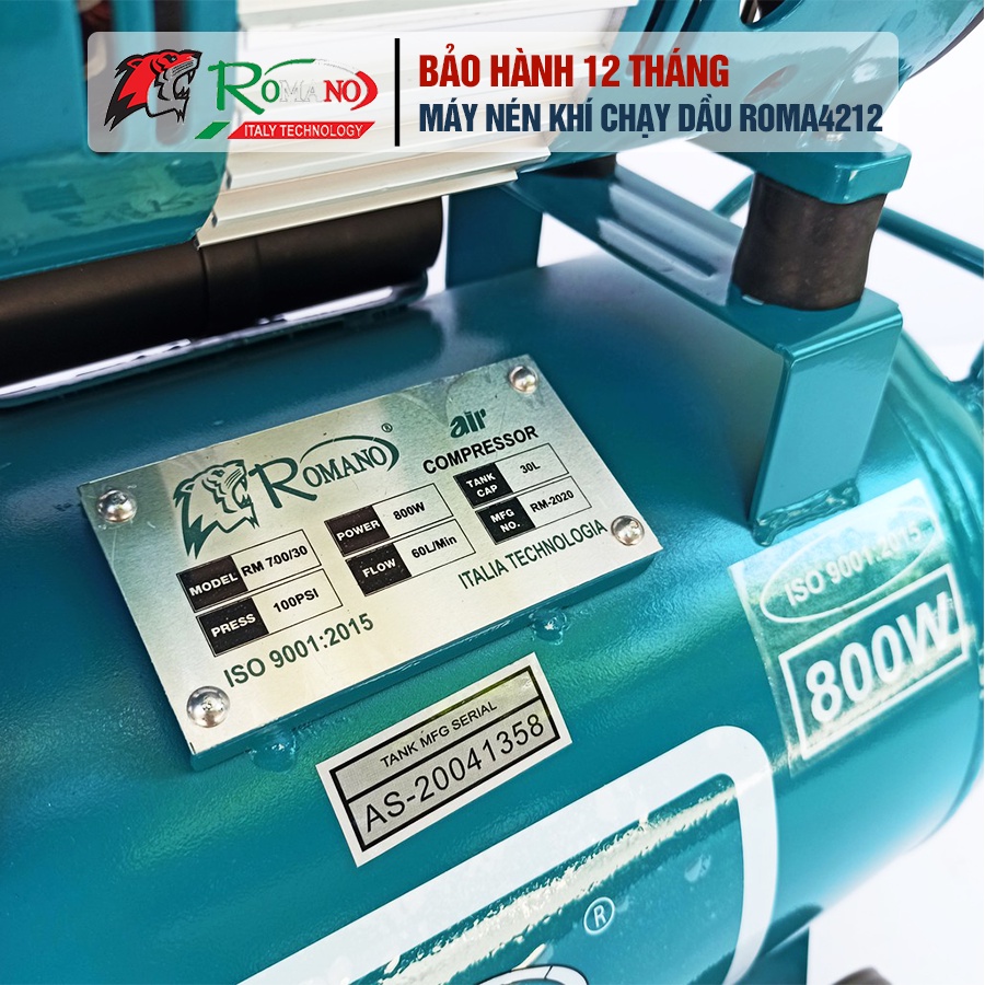 Máy nén khí không dầu ROMANO RM750/30 dung tích bình 30L công suất 840W