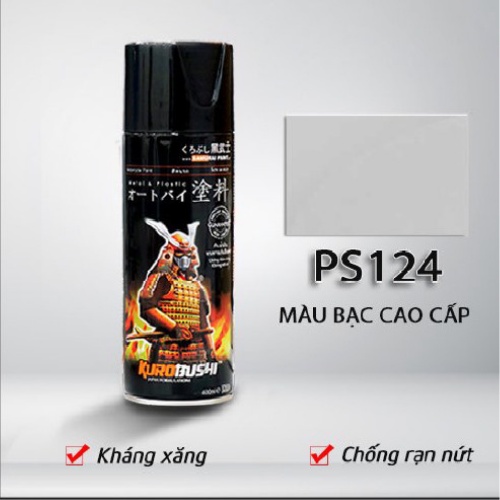 COMBO Sơn Samurai màu PS124 gồm 3 chai đủ quy trình độ bền cao (Lót 2K04 – màu bạc PS124 - Bóng 2K01)