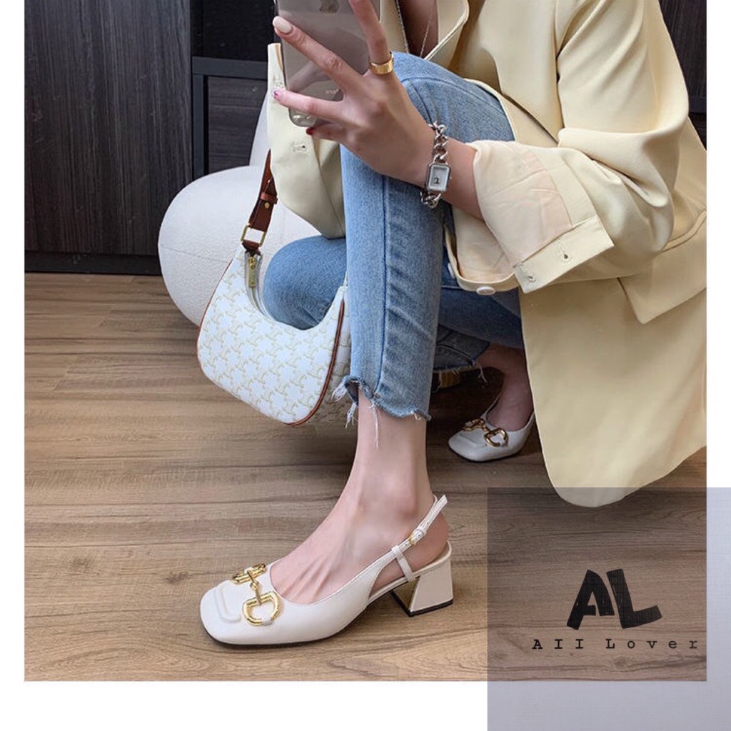 CAO GÓT NỮ ALI LOVER - GIÀY NỮ BÍT MŨI PHỐI XÍCH - SANDAL NỮ QUAI HẬU MŨI VUÔNG 7 PHÂN - AG210533