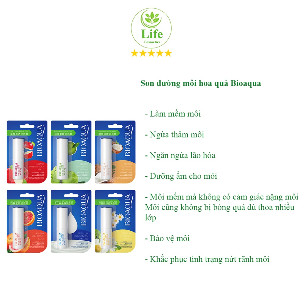 Son dưỡng Bioaqua dưỡng ẩm cung cấp vitamin E dưỡng môi làm mềm môi nội địa cao cấp Life Cosmetic