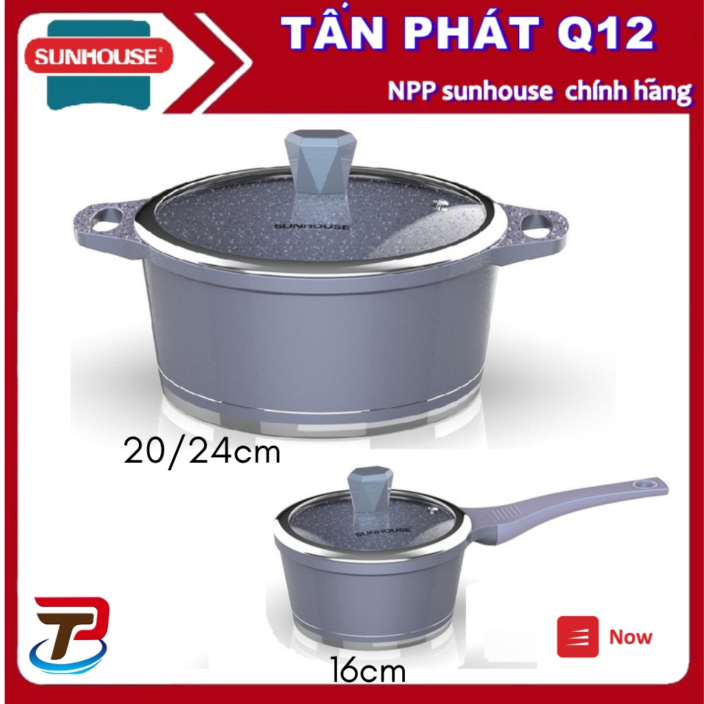 COMBO NỒI + QUÁNH VÂN ĐÁ ĐÁY TỪ CHỐNG DÍNH sunhouse MAMA