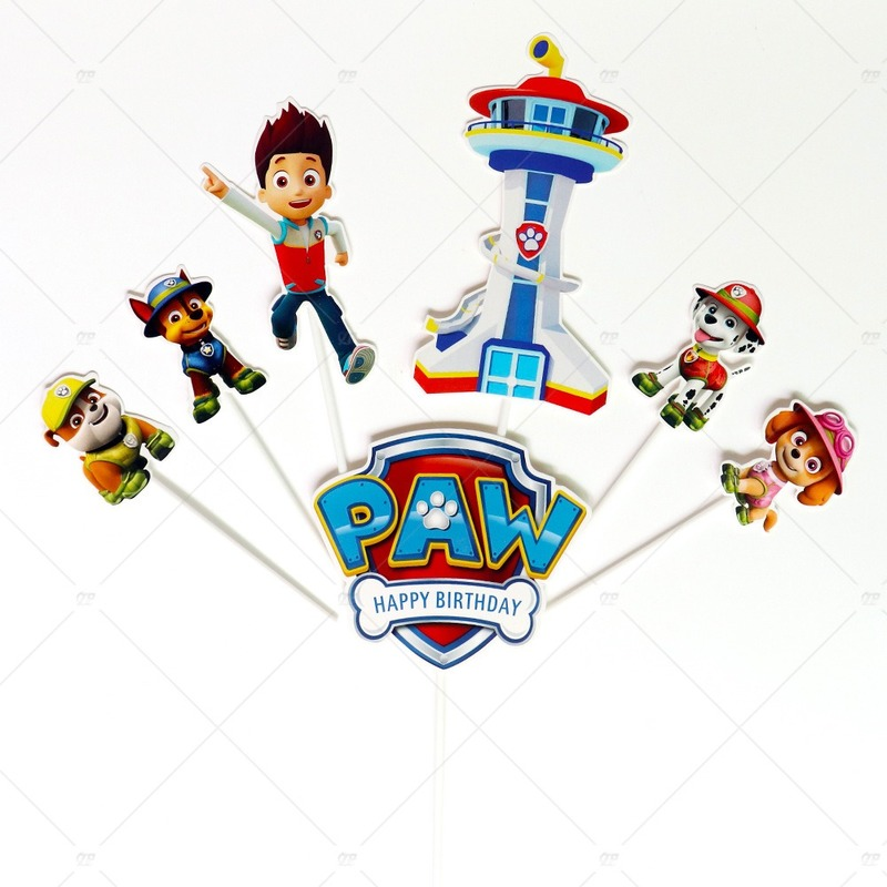Set 7 que cắm trang trí bánh kem hình chó cứu hộ hoạt hình