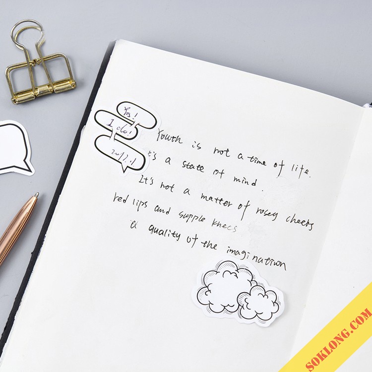 Bộ 45 sticker viền hội thoại hình khung bóng chat, nhãn dán trang trí bưu thiếp, sổ take note STI30