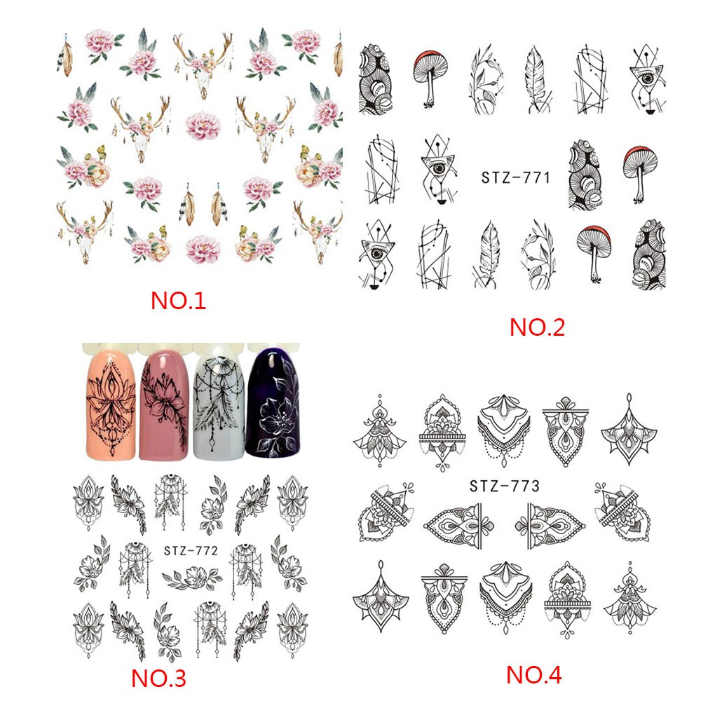 [Hàng mới về] Miếng dán trang trí móng tay nghệ thuật họa tiết hoa phong cách cổ điển