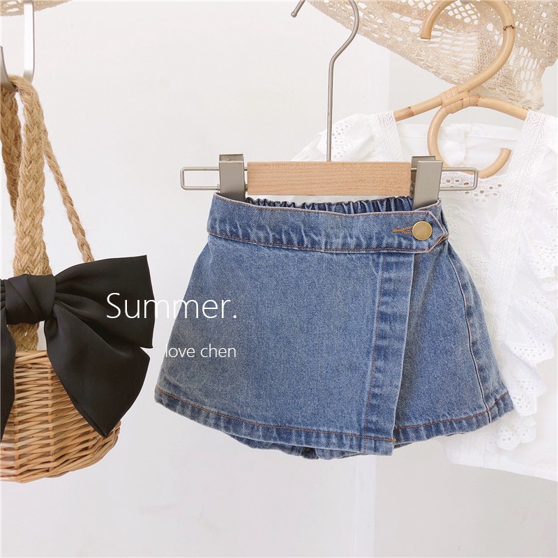 Quần Short Denim Lưng Thun Cho Bé Gái