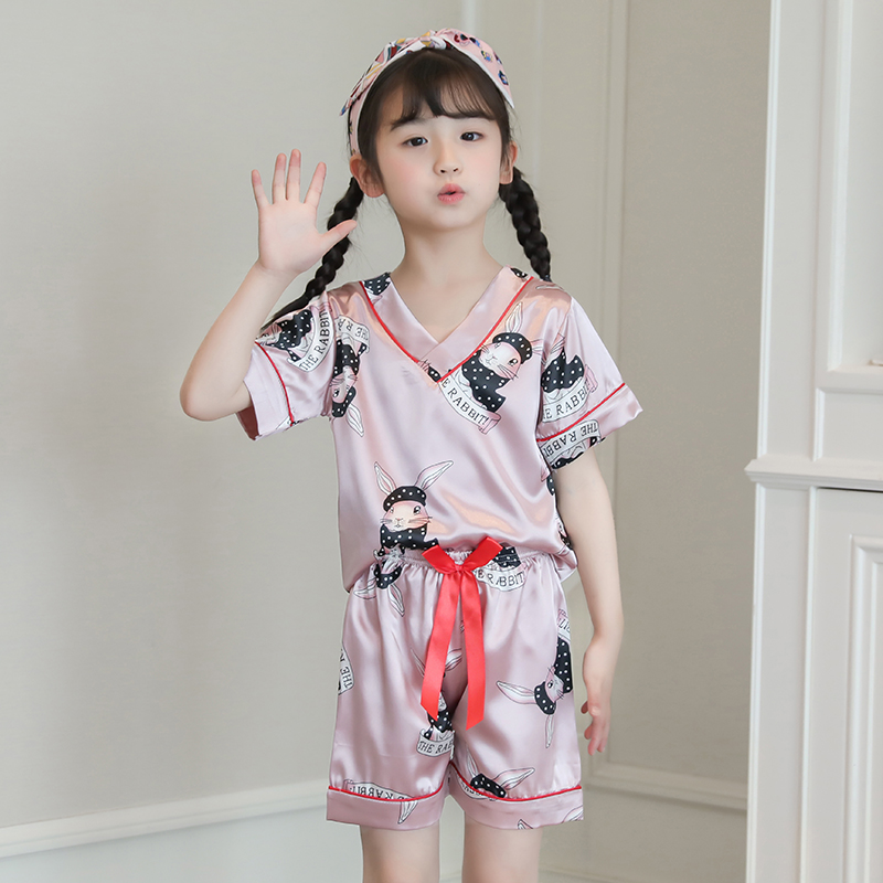Trai Gái Bộ Đồ Ngủ Pijama Ngắn Tay Vải Lụa Phong Cách Hàn Quốc Cho Bé