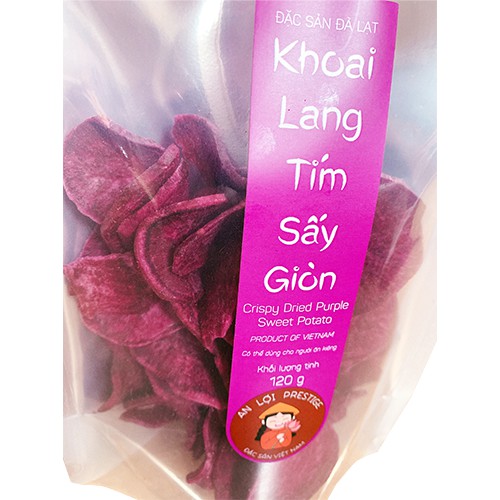 KHOAI LANG SẤY GIÒN 120g cắt lát, không đường ( khoai tím / khoai mật Đà Lạt) thương hiệu AN LỢI