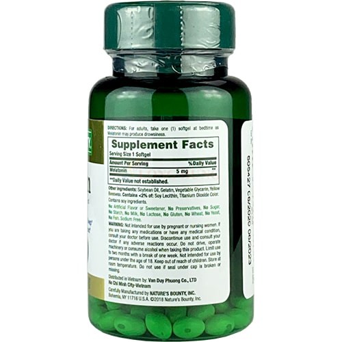 Viên uống Nature's Bounty Melatonin 5mg hỗ trợ cải thiện giấc ngủ