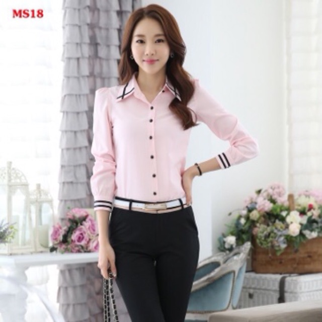 Áo sơ mi công sở nữ tay dài, phong cách đường kẻ thanh lịch, chất vải mềm, dày dặn cao cấp | BigBuy360 - bigbuy360.vn
