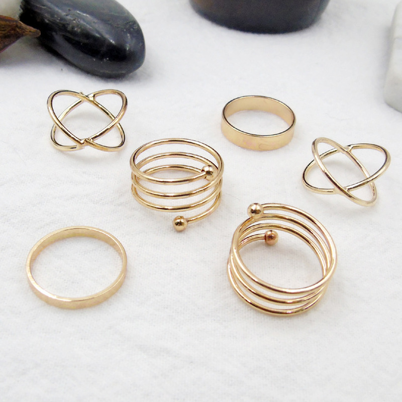 [WHOLESALE] [6Pcs Set Women Fashion Korean Retro Multi-style Silver Rings ] [ Elegant Ladies Smooth Fine Thin Finger Ring] [Lovely Jewelry Gifts For Girl Friends]