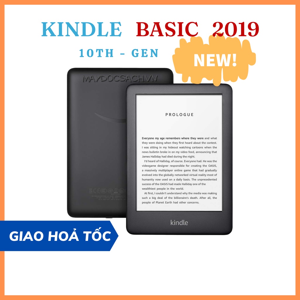 Máy đọc sách Kindle Basic - thế hệ 10, có đèn nền đọc tối, bộ nhớ 8GB, máy mới nguyên seal