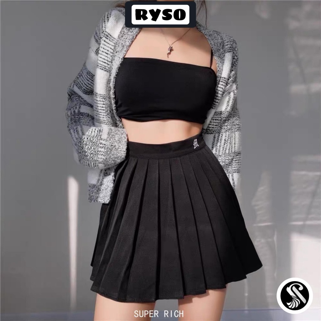 Chân váy xếp ly tennis lưng cao dáng ngắn thêu hoạ tiết có quần lót trong phong cách Hàn Quốc Ulzzang