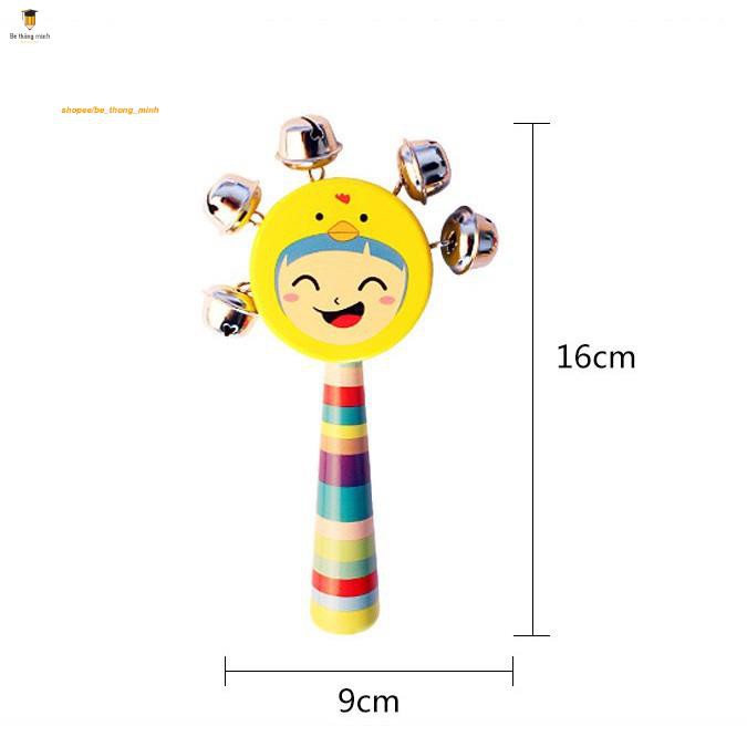 Đồ chơi Lục lạc, xúc xắc gỗ hình mặt cười có 5 chuông cho bé