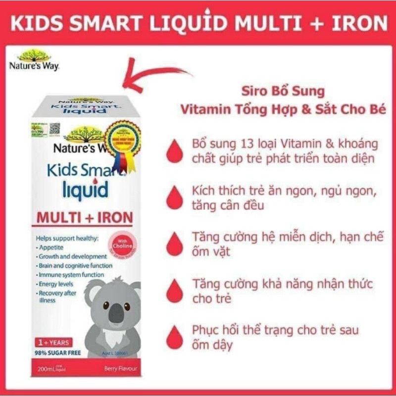 Siro vitamin tổng hơp và sắt cho bé Nature's Way Kid Smart Liquid Multi + Iron 200ml
