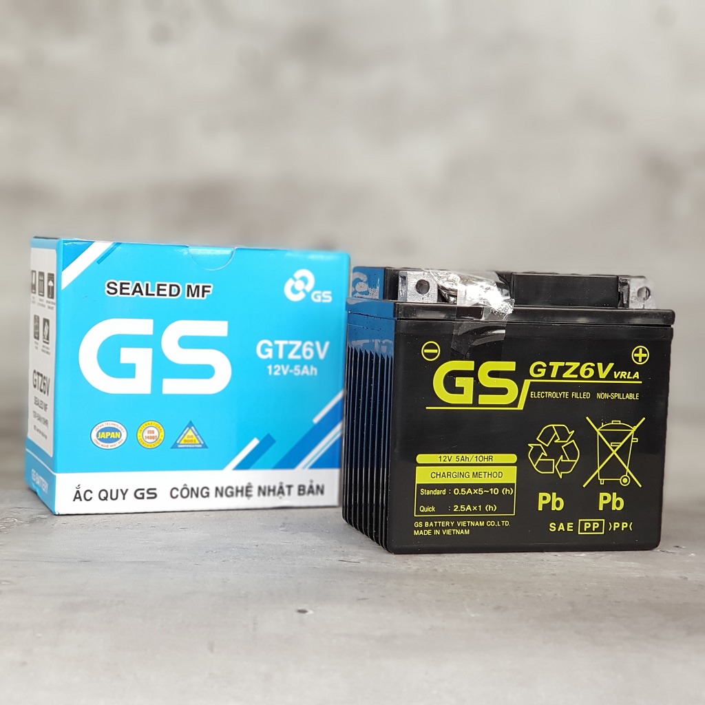 BÌNH ắc quy GS GTZ6V tem vàng 12V - 5Ah, 131 x 62 x 131