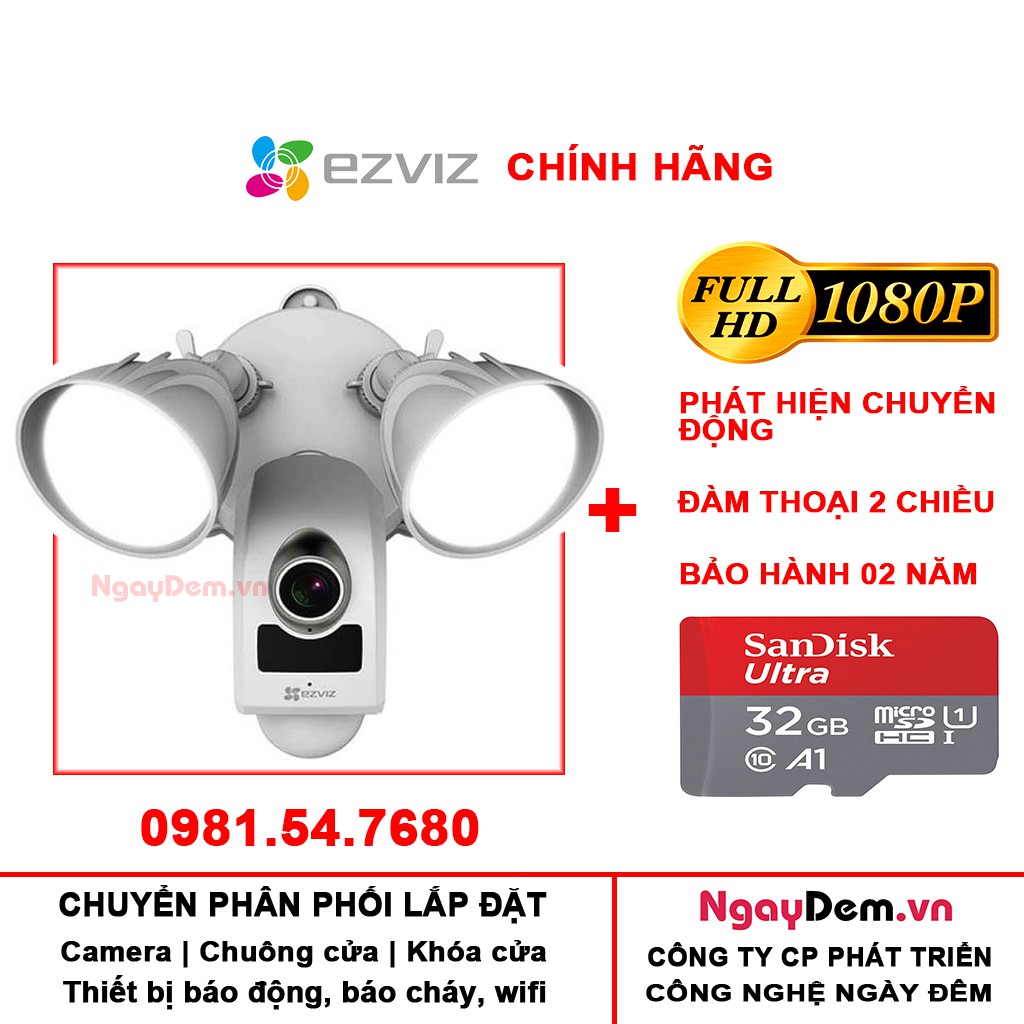 Camera Wifi 2MP EZVIZ Ngoài Trời Có Đèn Chiếu Sáng FULL HD 1080P  - Hàng chính hãng bảo hành 24 tháng