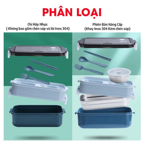 Hộp Cơm Văn Phòng 2 Tầng Nhựa PP5 Cao Cấp Giữ Nhiệt Sử Dụng Lò Vi Sóng Kèm Bộ Muỗng Đũa Nĩa