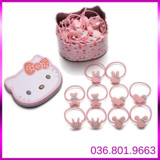 Dây cột tóc hộp Hello Kitty cho bé gái gồm 40 dây thun cột tóc