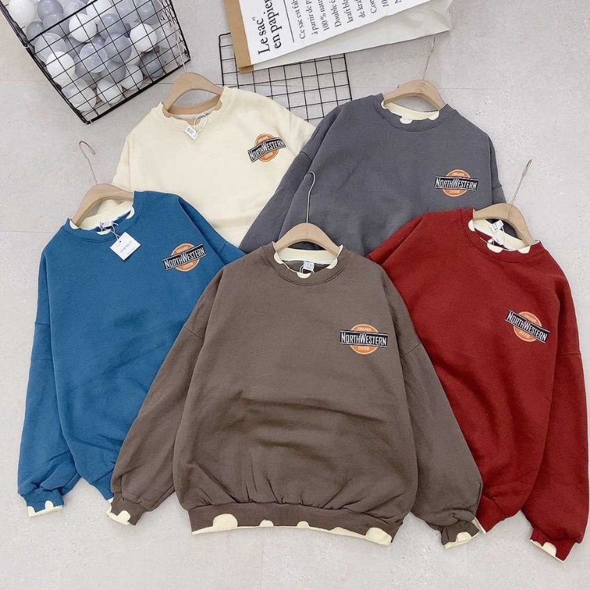 Áo hoodie form rộng NorthWestern 10011, áo sweater dày nhiều màu Unisex nam nữ Ulzzang Fmstyle Saigon 21HU10P51403
