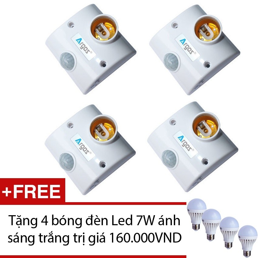 Bộ 4 đuôi đèn cảm biến hồng ngoại Argos TR02 + Tặng 4 bóng đèn Led 7W ánh sáng trắng